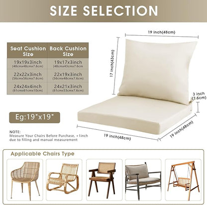 Outdoor Seat Cushion Set 22 x 22 In, Water-Resistant & Fade-Resistan, Patio Furniture Cushions with Removable Cover Deep Seat & Back Cushion with Handle and Adjustable Straps for Chair Sofa,1PC