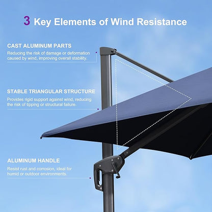 PURPLE LEAF 9' X 12' Patio Umbrella with Base Outdoor Rectangle Umbrella Large Cantilever Umbrella Heavy Duty Outdoor Market Umbrella for Garden Deck Backyard Pool Navy