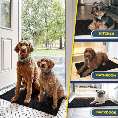 Muddy Mat® | Super Water Absorbent Door Mat Indoor, Microfiber Quick Dry Chenille Entryway Rug, Slip Resistant Front Door Mat, Indoor Mats for Entryway, Machine Washable Pet Rug, Black 36"x120"