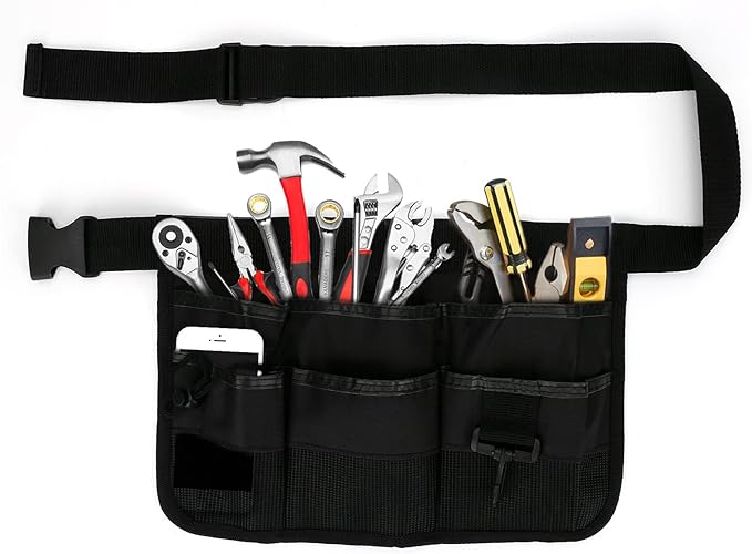 Number-one Gardening Tool Waist Bag Belt, Adjustable Garden Canvas Waist Bag with 7 Pockets of Different Sizes and Depth for Holding Gardening Tools and Home Decoration Tools