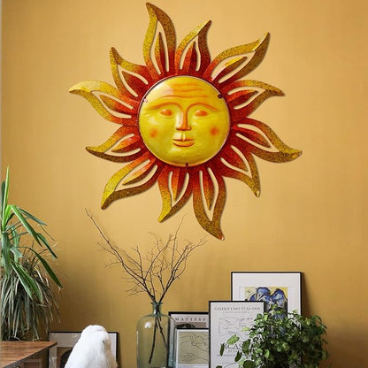 Large Size 32Inch Metal Sun Outdoor Valentine Wall Art Decor Large, Hanging for r Patio Garden Fence Yard Pool Wall Sculpture Decoration for Living Room