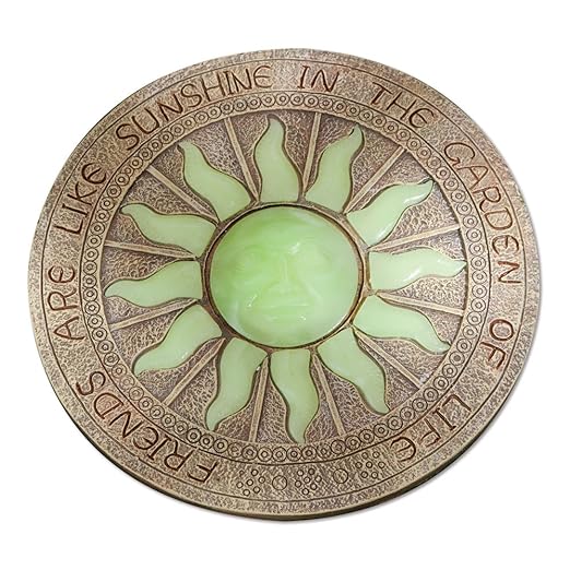Bits and Pieces - Sun Garden Stone - Glowing Sun in The Dark; Garden Décor - 25cm Diameter, Polyresin, Yellow