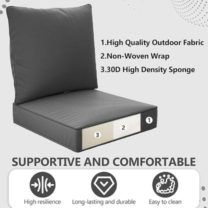 24" x 24" x 6" Outdoor Deep Seat Cushions Set - Waterproof & Fade Resistant Patio Furniture Replacement Cushions, Non-Slip Outdoor Cushions Fit Loveseats, Couches, Chairs, and Sofas.