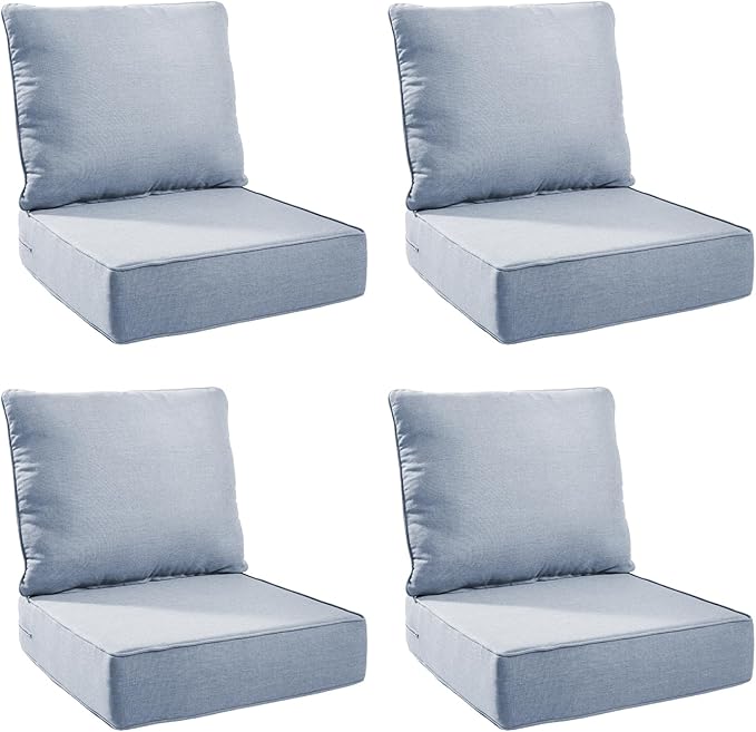 Outdoor Cushion Set for Furniture Patio Furniture, UV Resistant, Water Resistant - 6 Inch Thick Foam Garden Cushions– 22x24 Inch Patio Seat Covers for Chair/Sofa/Couch | Baby Blue | 4-Pack |