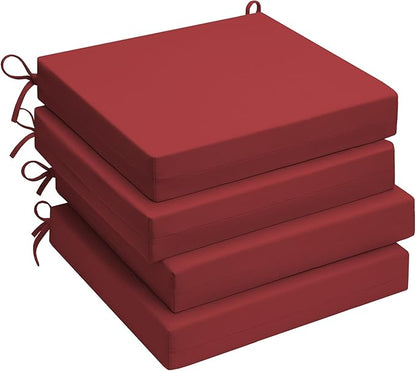 UNIKOME Outdoor Chair Cushions Pack of 4, Water Resistant Patio Cushions with Ties, High Density Sponge Filling Square Corner Seat Cushions for Outdoor Furniture, 19"*19"*3", Wine