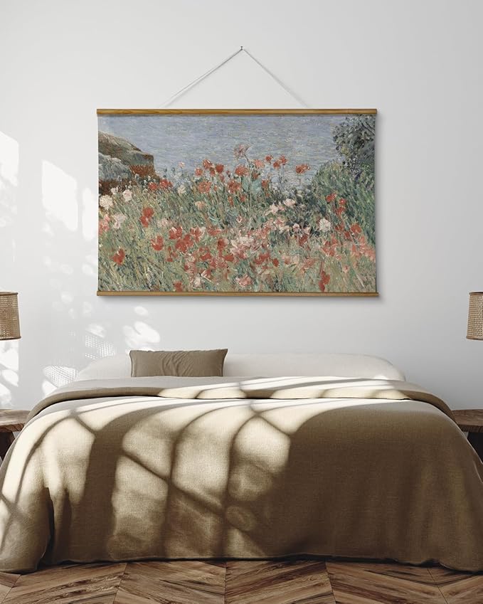 ARPEOTCY Extra Large Vintage Framed Wall Art, 36x54 Inch Retro Seaside Wildflower Hanging Framed Canvas Print Artwork, Rustic Landscape Living Room Decor, Farmhouse Above Bed Wall Decor