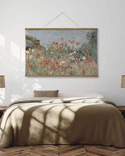ARPEOTCY Extra Large Vintage Framed Wall Art, 36x54 Inch Retro Seaside Wildflower Hanging Framed Canvas Print Artwork, Rustic Landscape Living Room Decor, Farmhouse Above Bed Wall Decor