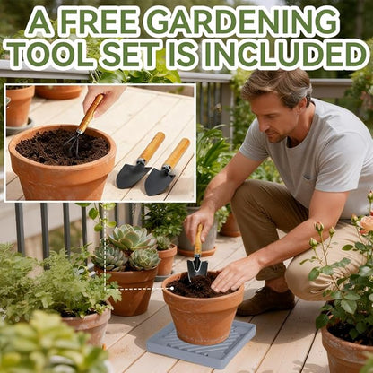 2 Pack-Square Plant Caddy with Hidden Wheels 10 Inch Heavy Duty Rolling Plant Stands Indoor Outdoor Plant Saucer Tray Dolly with $9.9 Garden Tools (Gray)