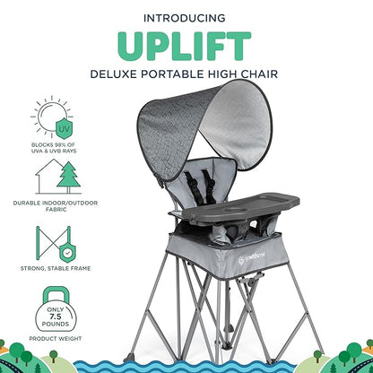 Baby Delight Go with Me Uplift Deluxe Portable High Chair | Travel High Chair | Sun Canopy | Indoor and Outdoor | Elephant Grey