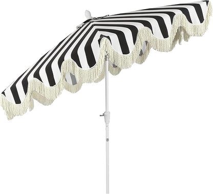 JONATHAN Y UMB1001 Collins 9 ft. Classic Cottage Tassel Market Patio Umbrella with Auto-Tilt, Crank, Wind Vent and UV Protection