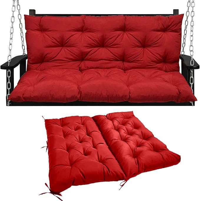 Swing Replacement Seat Cushions, 2-3 Seater Bench Cushions for Outdoor Furnitur with Backrest, Garden Recliner Seat Cushions Waterproof Sofa Pads (Red, 40x40in)