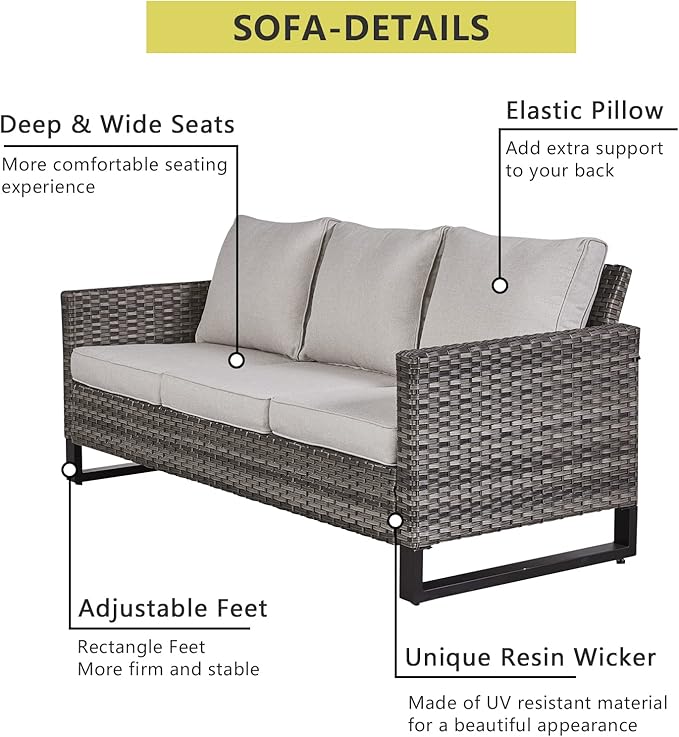 HUMMUH 7 Piece Patio Furniture Set with Fire Pit Table 41in 55,000 BTU,Wicker Outdoor Conversation Sets - Outdoor Swivel Rocker Chairs Patio Sofa for Porch,Garden,Backyard