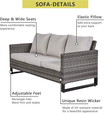 HUMMUH 7 Piece Patio Furniture Set PE Wicker Outdoor Sectional Sofa,High Back Patio Swivel Rocking Chairs with Ottomans Coffee Table for Porch,Garden,Backyard
