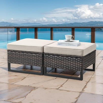 HUMMUH 6 Piece Patio Furniture Outdoor Sectional Sofa Set All-Weather Wicker Outdoor Chairs with End Table Ottomans for Patio,Porch,Garden,Backyard