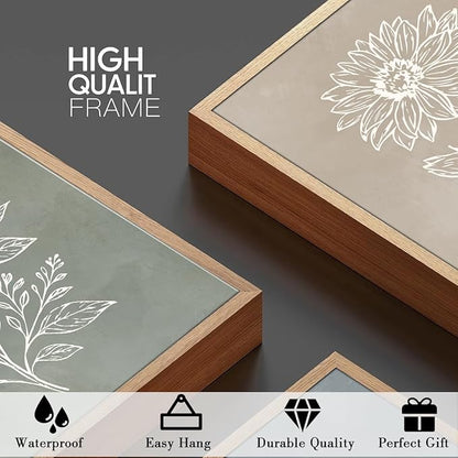 Anyzal Boho Floral Framed Wall Art 12x16 Inch Farmhouse botanical Canvas Wall Decor Modern Minimalist Plant Artwork for Living Room Bedroom Dining Room Set of 3