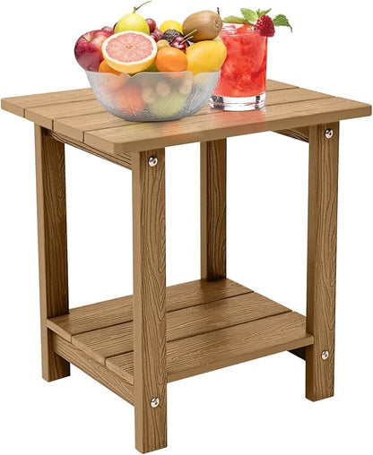 Melucivi Weather Resistant Outdoor Side Table, Double Small Adirondack Side Table for Adirondack Chair - Indoor Outdoor End Table, Patio Table for Pool, Deck and Porch (Brown)
