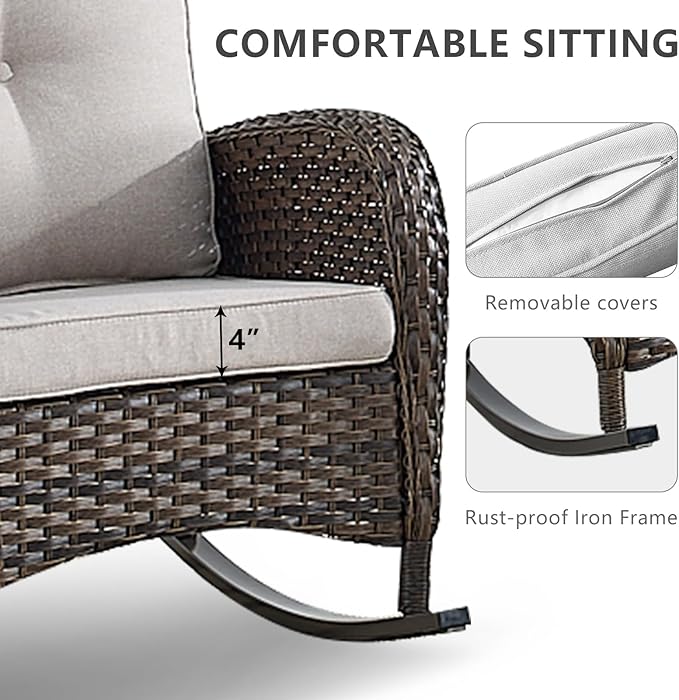 HUMMUH 7-Piece Outdoor Patio Furniture PE Wicker Patio Conversation Set,High Back Patio Couch with Ottomans Outdoor Rocking Chairs with Tables for Backyard,Porch,Deck