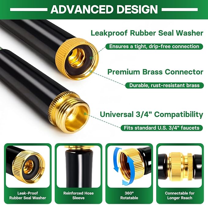 Garden Hose 50 ft Flexible Non-Expandable Water Hose Kink-Free Ultra Lightweight Leak-Proof Durable Portable Wear-Resistant Hoses Pipe with 3/4" Brass Fittings for Outdoor Yard Lawn Car Wash
