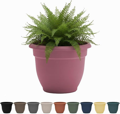 Bloem Ariana 12" Dusty Rose Round Self-Watering Resin Planter Pot - Rolled Rim Indoor and Outdoor Gardening Planter