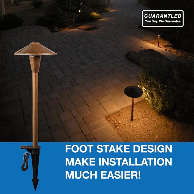 Outdoor Path Lights Low Voltage 6 Pack, Wired Pathway Lights Bronze Compatible with Transformer, 3CCT LED, Premium Brass Finish Landscape Lighting for Yard Garden Walkway Patio Decor