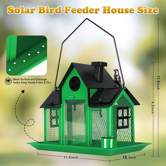 YYWMWM Solar Bird Feeders House for Outside Hanging, Metal Wild Bird Feeder for Outdoors, Large Cardinal Bird Feeder Birdhouses Green