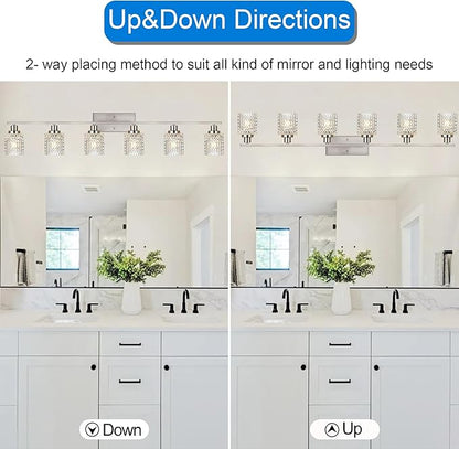 MELUCEE 6 Lights Bathroom Lighting Fixtures Over Mirror Brushed Nickel with Hammered Glass Shade, Vanity Light Indoor Wall Mounted Lamp for Bathroom Bedroom Kitchen
