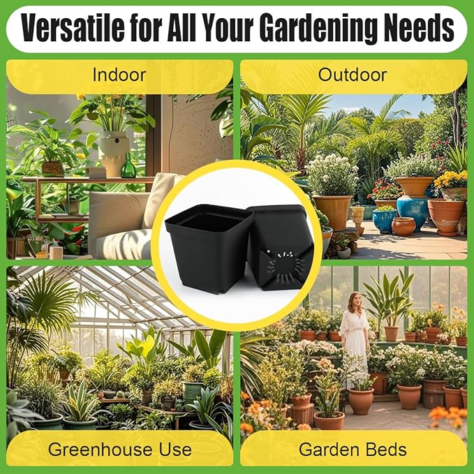 Square Nursery Pots 5.5 Inch, Plastic Plant Pot with Drainage Holes, 30 Pcs Reusable Seedling Starter Pots Garden Flower Pots Planters for Indoor Plants, Transplanting, Succulents, Cuttings