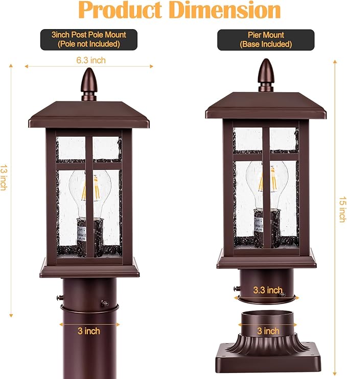 Dusk to Dawn Outdoor Post Lights Hard Wired Bronze, Waterproof Outdoor Post Lamp for Patio, Exterior Post Lamp Light Fixture, for Garden, Pathway