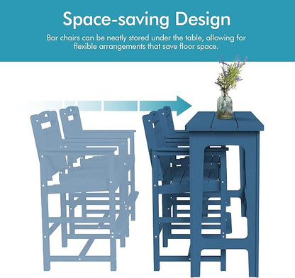 Ciokea Heavy-Duty Outdoor Bar Set, Rectangle High Top Table and 2 Oversized Adirondack Chairs Set, HDPE Modern Patio Bar Set for Outside Bistro Backyard Balcony Deck Outside, Navy Blue