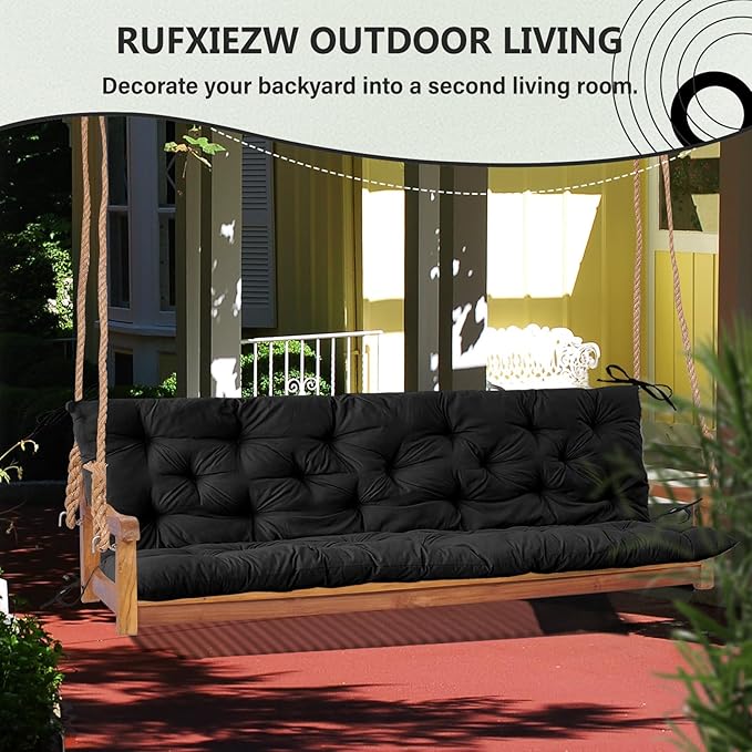 2/3 Seater Swing Replacement Cushion, Waterproof Porch Swing Cushions with Backrest, Thickened Bench Cushions for Outdoor Furniture, for Outdoor Patio Swing (Black, 71 * 40in)
