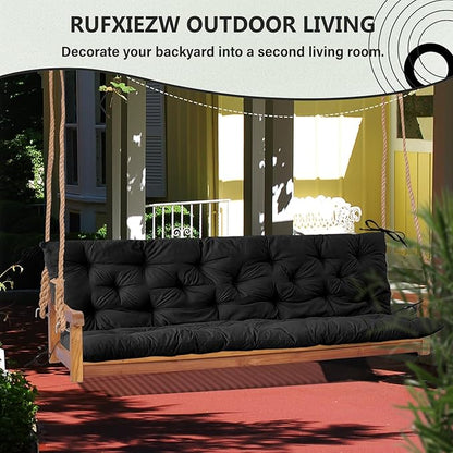 2/3 Seater Swing Replacement Cushion, Waterproof Porch Swing Cushions with Backrest, Thickened Bench Cushions for Outdoor Furniture, for Outdoor Patio Swing (Black, 60 * 40 in)