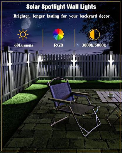 JOFIOS Solar Fence Lights 12 Pack, 50 Lumens Outdoor Fence Solar Lights with 12 Modes RGB Color Glow LED Solar Lights Outdoor Waterproof for Patio, Backyard, Deck, Fence, Railing.（White Shell）