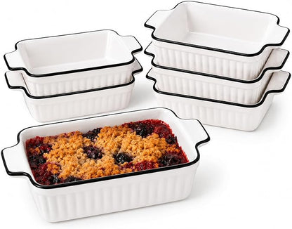 6 Pcs Ceramic Baking Dish, 12 Oz Small Casserole Dish with Handle, Porcelain Bakeware Sets, 5 inch Rectangular Lasagna Pans, Baking Serving Dishes for Casserole, Cakes, Dishwasher Oven Safe