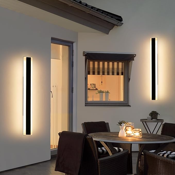 2 Pack 31.4inch Modern Outdoor LED Wall Sconce, Dimmable 3000K-6000K with Remote Control, IP65 Waterproof Black Aluminium Long Exterior Wall Light Fixture for Porch, Patio, Garage, Yard