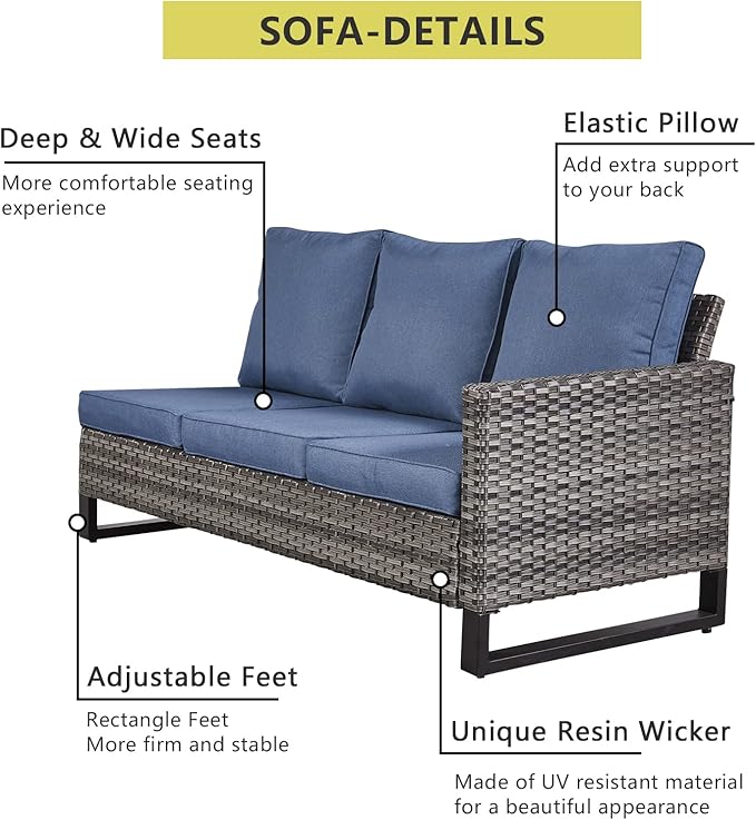 HUMMUH 8 Piece Patio Furniture All Weather 6-Seater Outdoor Sectional Sofa with Patio Swivel Chairs and Outdoor Chairs Ottomans for Porch,Garden,Backyard,Deck