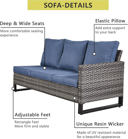 HUMMUH 8 Piece Patio Furniture All Weather 6-Seater Outdoor Sectional Sofa with Patio Swivel Chairs and Outdoor Chairs Ottomans for Porch,Garden,Backyard,Deck