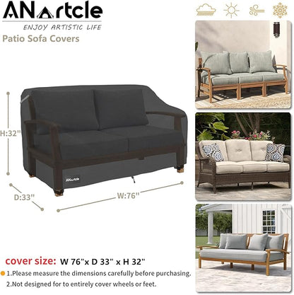 3-Seater Patio Sofa Cover,76W x 32.5D x 33H Inches Outdoor Couch Cover,100% Waterproof Heavy Duty Patio Sofa Covers,Patio Furniture Covers,Black
