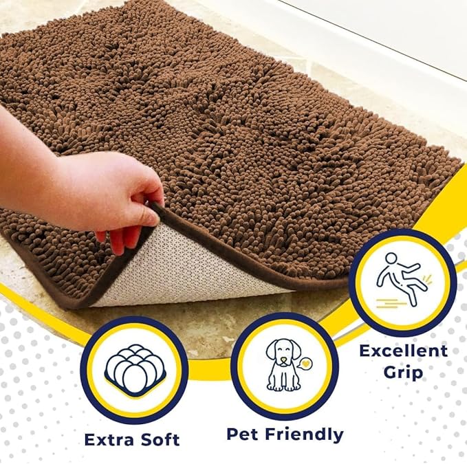 Muddy Mat® | Super Water Absorbent Door Mat Indoor, Microfiber Quick Dry Chenille Entryway Rug, Slip Resistant Front Door Mat, Indoor Mats for Entryway, Machine Washable Pet Rug, Brown 36"x72"