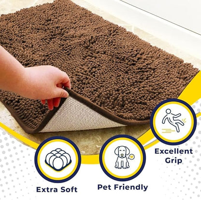 Muddy Mat® | Super Water Absorbent Door Mat Indoor, Microfiber Quick Dry Chenille Entryway Rug, Slip Resistant Front Door Mat, Indoor Mats for Entryway, Machine Washable Pet Rug, Brown 36"x72"