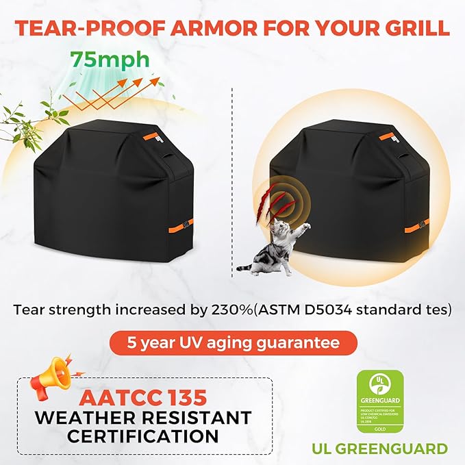 Grill Cover for Outdoor Grill 600D Heavy Duty 64Inch Waterproof,UV & Fade Resistant,BBQ Cover with Adjustable Straps,BBQ Grill Cover for Weber,Blackstone,Charbroil etc,Black