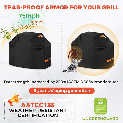 Grill Cover for Outdoor Grill 600D Heavy Duty 64Inch Waterproof,UV & Fade Resistant,BBQ Cover with Adjustable Straps,BBQ Grill Cover for Weber,Blackstone,Charbroil etc,Black