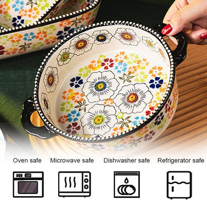 Baking Dishes For Oven, 1 Quart Round Casserole Dishes For Oven-colored flowers B-round 950ml
