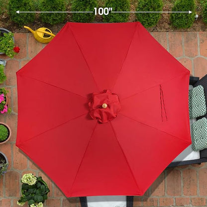 9FT Table Patio Outdoor Umbrella Market Round Umbrella with Pulley Lift Windproof & Waterproof, 8 Ribs with Polyester Cover for Garden, Deck, Pool, lawn, Backyard