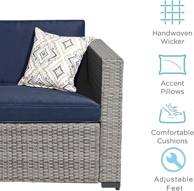 3-Piece Outdoor Patio Sectional Set, Durable Rattan Couch, Waterproof Sofa for Your Villa, Balcony, Porch, Backyard, Deck, Navy Blue