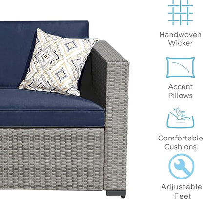 3-Piece Outdoor Patio Sectional Set, Durable Rattan Couch, Waterproof Sofa for Your Villa, Balcony, Porch, Backyard, Deck, Navy Blue