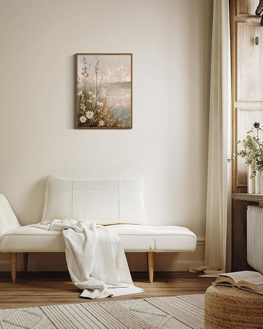 InSimSea Framed Canvas Wall Art Vintage Decor, Wildflowers Landscape Pictures Bathroom Wall Decor Aesthetic, Living Room Bedroom Flower Nature Home Decorations, 12x16inch