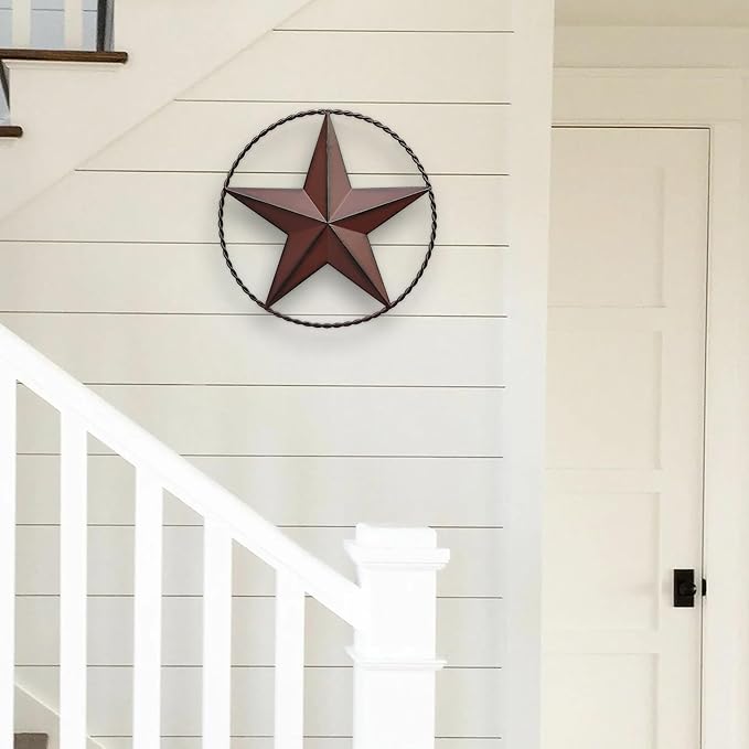 JoyEvy 12.4" Red Barn Star Wall Decor, Metal Stars for Outside or Inside Texas Stars Art Rustic Vintage Western Country Home Farmhouse Wall Decoration