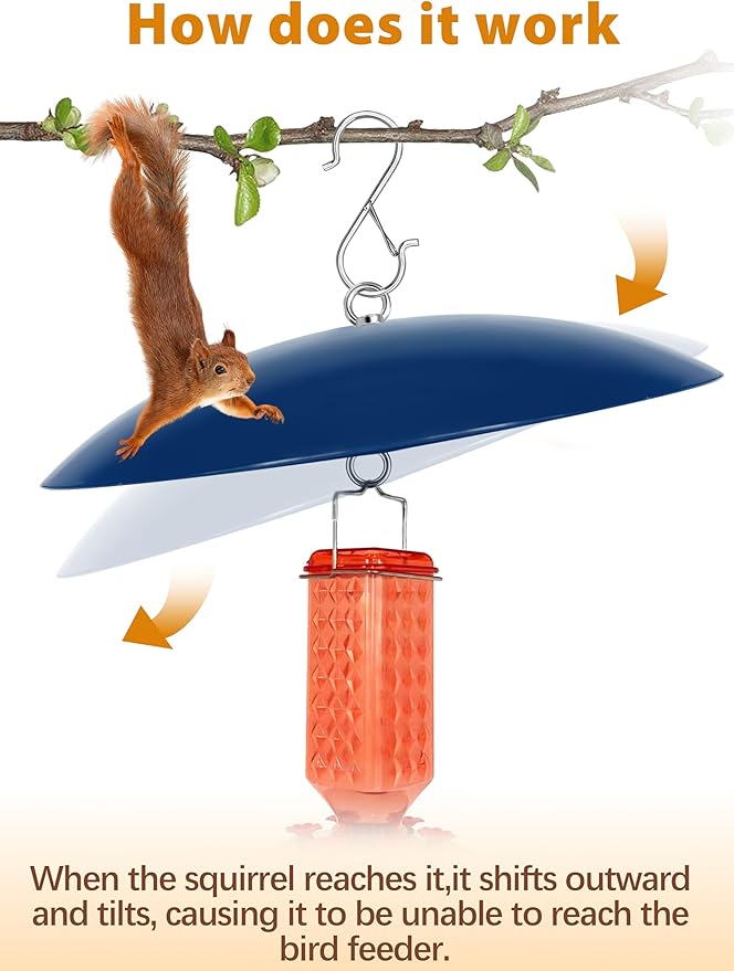 Bird Feeder Dome Guard,Squirrel Baffle for Hanging Feeder,13-Inch Cover for Shepherd's Hook in the Outdoors,Smart Birds Feeder's Umbrella(Blue), 2 Pack