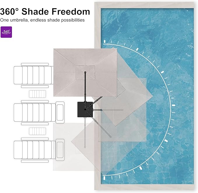 PURPLE LEAF 8 FT Outdoor Umbrella with Base Patio Cantilever Aluminum Umbrella with 3 Years Fade Resistance Recycled Fabric Offset Square with 360-degree Rotation for Deck Pool Garden, Sand Dune