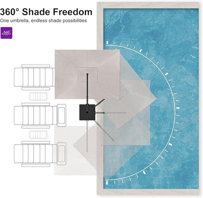 PURPLE LEAF 8 FT Outdoor Umbrella with Base Patio Cantilever Aluminum Umbrella with 3 Years Fade Resistance Recycled Fabric Offset Square with 360-degree Rotation for Deck Pool Garden, Sand Dune
